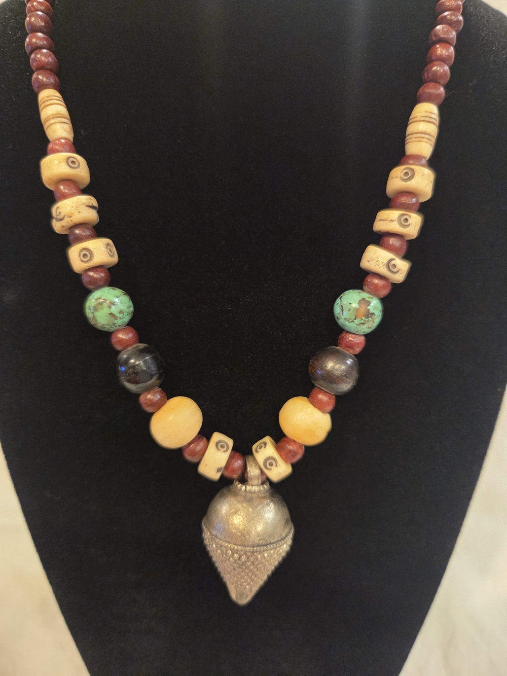 Bohemian Turquoise & Yellow Beaded Pendant Necklace